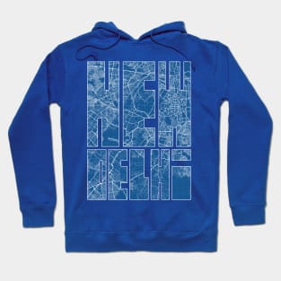 New Delhi, India City Map Typography - Blueprint Hoodie